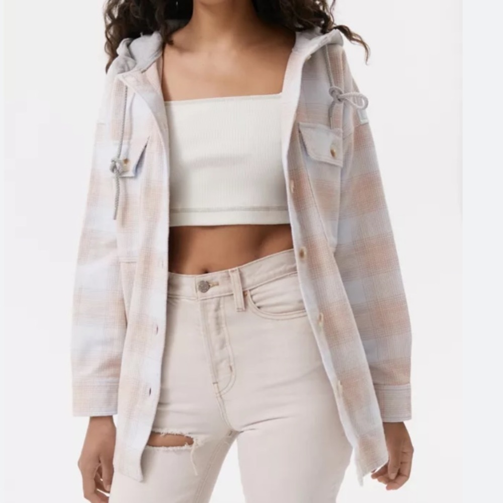 Flannel Hooded Button Up Shirt